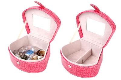 China Home Makeup Organizer PVC Custom Beauty Storage Box Red Irregular Shape Buckle for sale