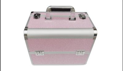 China Pink Aluminum Makeup Storage Box Durable Double Locks Interlayer Women Beauty Case for sale