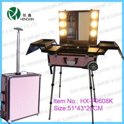 China Aluminum Lighted Makeup Train Case , Mobile Makeup Case With Lights for sale