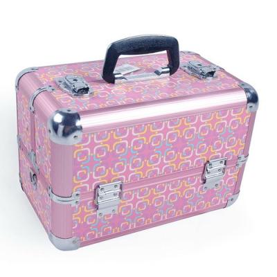 China Women Pink Aluminum Cosmetic Case Beauty Storage Boxes Portable Makeup Organizer for sale