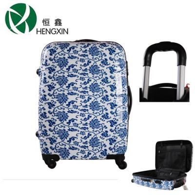 China Blue White Porcelain ABS Trolley Luggage 4 Wheels Suitcase With TSA Lock for sale