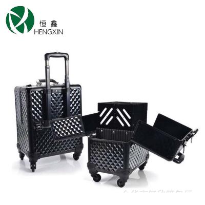 China Customized Pattern Cosmetic Trolley Case With Make Up Extension Trays for sale