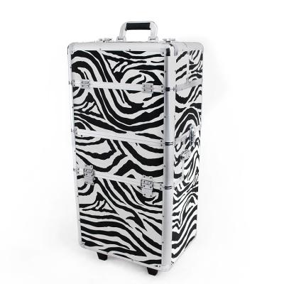 China Pink Zebra Cosmetic Bag Portable Beauty Trolley Makeup Travel Case for sale