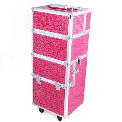 China Cosmetic Trolley Case / Trolley Makeup Box Red Stone Pattern Box With Code Lock for sale