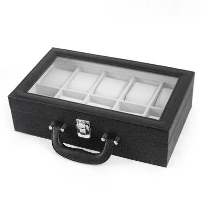 China Black Leather Watch Box With  Printed Logo Luxury Watches Packaging Boxes Zipper Closure for sale