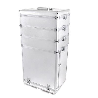 China Silver Trolley Makeup Box / Cosmetic Trolley Case Beautiful Pattern Box for sale