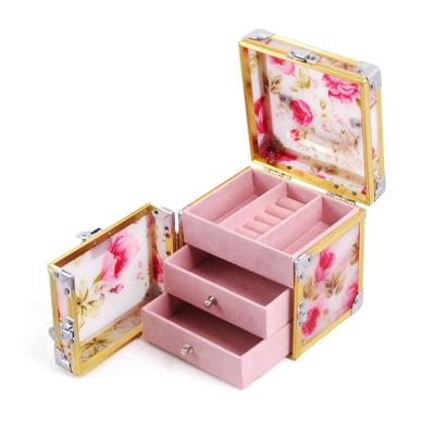 China Portable Makeup Organizer Beauty Storage Box Acrylic Tartan Jewelry Case For Women for sale