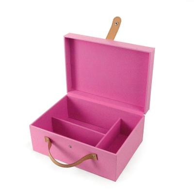 China Leather Tool Case Customized , PU Pink Cute Leather Makeup Tool Box for sale