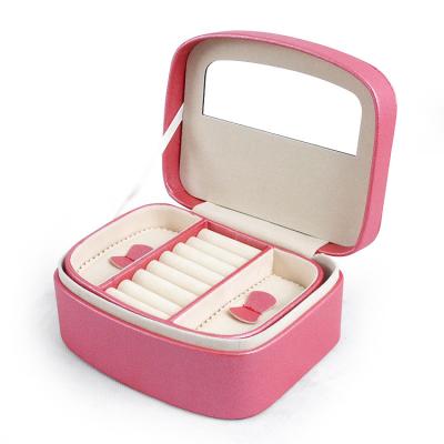 China OEM PU Pink Cute Jewellery Leather tool Case Cosmetic Makeup Organizer for sale