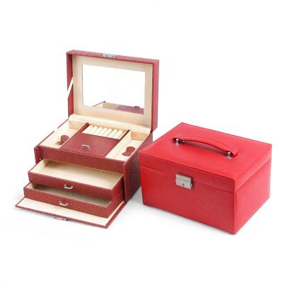 China Red Leather Makeup Case Cosmetic Bag Organizer Beauty Storage Boxes for sale