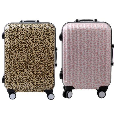 China ABS 4 Wheel Suitcase Leopard Print Luggage Upright PC Travel Trolley Case for sale