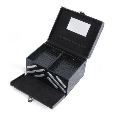 China Leather Tool Case Custom  Black Jewellery Box Home Makeup Organizer for sale