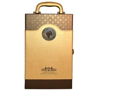 China Present  2 Bottles Custom Wine Box Golden Hot Stamping Patchwork Design With Tools and Lock for sale