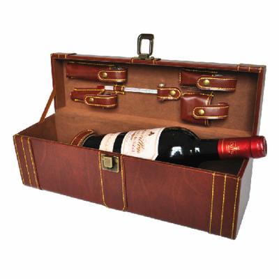 China Custom 1 Bottle Anniversary Wine Boxes Brown Buckle and Tool Set PU for sale