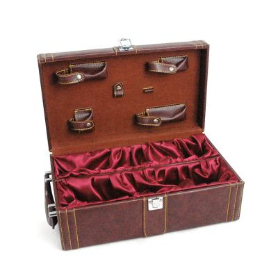 China Waterproof PU Custom Wine Box  2 Bottle Brown Handel and Lock for sale