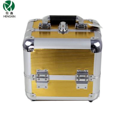 China Double Open Gold Paintting Aluminum Cosmetic Case with Inside Trays for sale