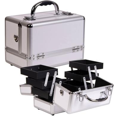 China Expandable ABS Aluminum Cosmetic Case , Professional Silver Makeup Case with Trays for sale