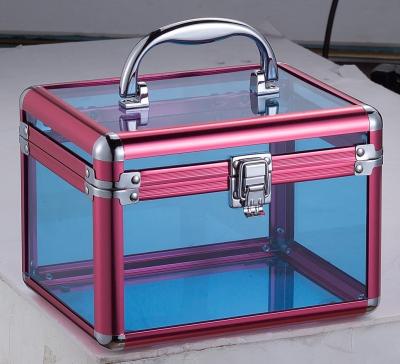 China Women Beauty Acrylic Cosmetic Case Professional Trolley Case With Mirror for sale