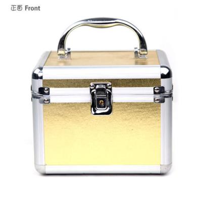 China Gold Aluminum Cosmetic Organizer Case with Mirror Professional Cosmetic Case for sale