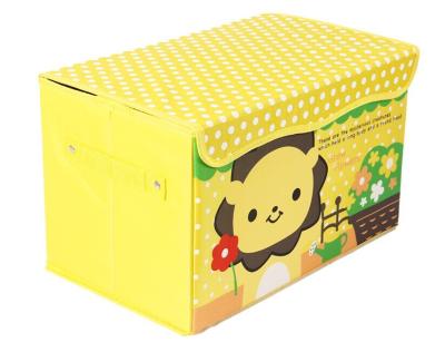 China Fabric Foldable Colorful Yellow Cartoon Inen Storage Boxes With Handle for sale