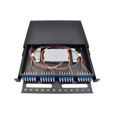 China Factory good quality cold rolled 1U/2U SC/LC/FC/ST cores 1U/2U SC/LC/FC/ST rack mount type steel sheet directly ODF fiber optic patch panel for fiber optic patch panel FTTX network for sale