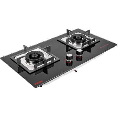 China Outdoor cooktop 2 burner glass gas stove built in appliances kitchen for sale