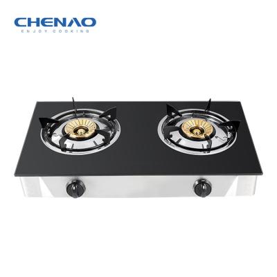 China Outdoor Gas Cooker Double Burner Glass Gas Stove Brass Gas Burner for sale