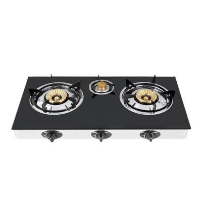 China Tempered Glass Top Home Use Gas Stove Easily Cleaned Brass Burner for sale