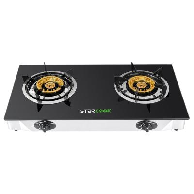 China Movable Indoor Kitchen Fire Blanket Cooktop Tempered Glass Table Brass Gas Stove for sale