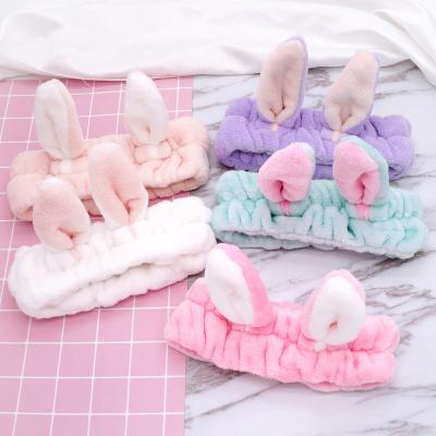 China Metal Plush Headdress Makeup Wash Face Edge Cartoon Flannel Rabbit Ear Hairband Women Elastic Wide Headbands For Girls Kids Custom for sale