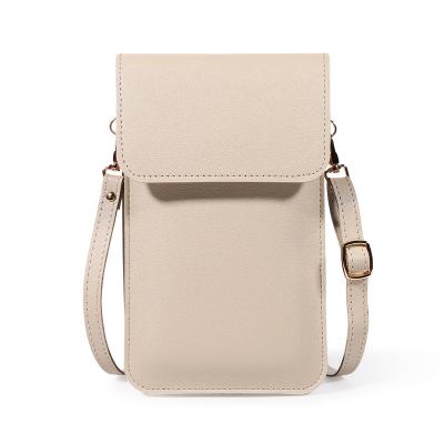 China High Quality Customized Solid Color Ladies Messenger Phone Wallet Fashion PU One Shoulder Touch Screen Phone Bag for sale