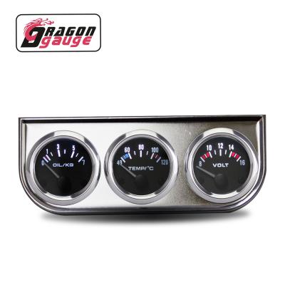 China DRAGON GAUGE Car Instrument Cluster 3in1 Voltmeter Water Temperature Oil Pressure Meter With Triple Gauge Lug 52mm Gauge Kit (2010BB-V) 52mm for sale