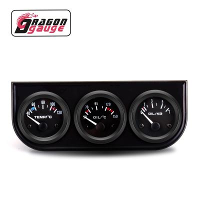 China DRAGON GAUGE Car Dashboard Instrument Cluster 3in1 Water Temperature Oil Temp Oil Pressure Gauges with Triple Lug 52mm Gauge (2010BB-T) 52mm for sale