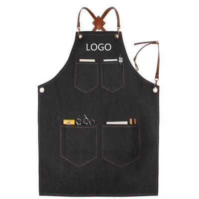 China Durable high quality eco-friendly denim carpenter tool apron with leather straps for sale