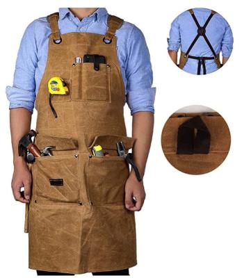 China Hot Selling High Quality Eco-friendly Canvas Logo Customized Bib Work Waxed Apron With Tool Pockets Carpenter Tool Machining Apron for sale