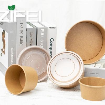 China Disposable ECO Kraft Paper Disposable Soup Cup / Bowl With Paper Lid for sale