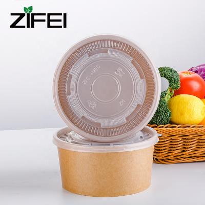 China Disposable Disposable Kraft Paper Salad Bowl / Ice Cream Cup Supplier / Paper Container With Lid for sale