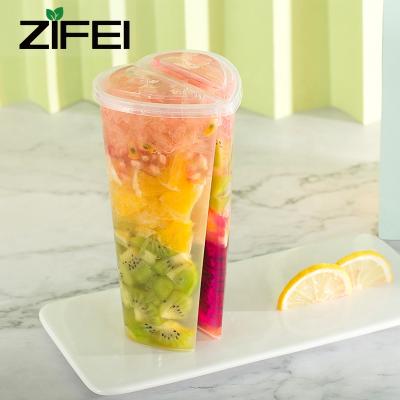 China 700ml Heart Shape Disposable Double Enjoy Plastic Disposable Bubble Tea Cup Twins Slot Cup for sale