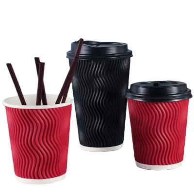 China Factory Price Disposable Ripple Paper Cup Disposable Paper Coffee Cup With Lid For Hot Tea And Coffee for sale