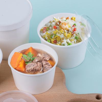 China Disposable Factory Price White Paper Disposable Bowl Take Away Hot Soup Wrapping Paper Bowl With Lid for sale