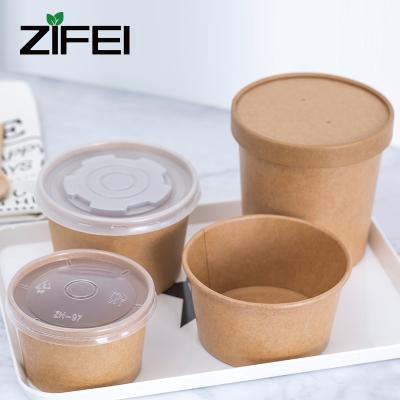 China Disposable Kraft Paper Disposable Bowl Take Away Salad Bowl Soup Bowl With Lid for sale