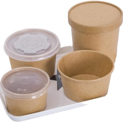 China Disposable White And Kraft Paper Bowl For Soup Porridge With Paper Cover In Stock for sale