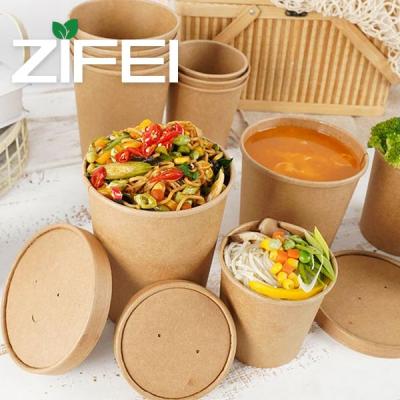 China Zifei Biodegradable Disposable Take Away Kraft Paper Salad Bowl With PET Lid Kraft Paper Bowl for sale