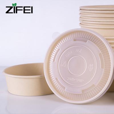 China Zifei Printed Biodegradable Take Out Disposable Bamboo Fiber Paper Salad Bowl With Lid for sale