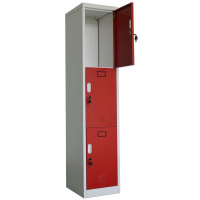 China Expandable Metal Locker Storage Cabinet Three Layers Bedroom Cloth Wardrobe Hanging Locker With Pad Lock for sale