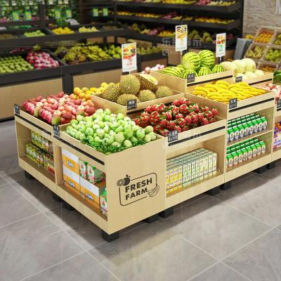 China Yonghui Supermarket Shelf Wooden Fruit and Vegetable Display Rack Walmart Single-Sided Snacks Candy Counter Commercial Display Rack for sale