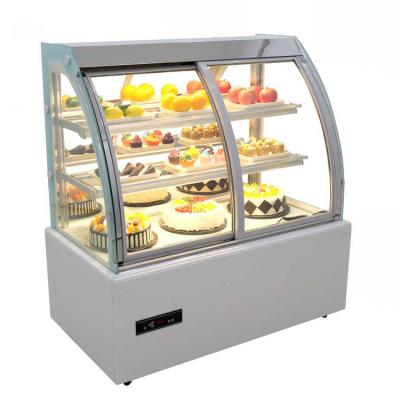 China Single-Temperature ShiJie Refrigerator Cake Dessert Showcase Fruit Cake Display Cooler Glass Door Slilding Dry Showcase for sale