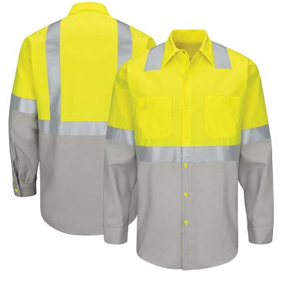 China Water Proof Sleeves Long Breathable Work Shirt Two Tone Reflective Safety Workwear Hi Vis Shirts For Men's High-Visibility Shirt for sale