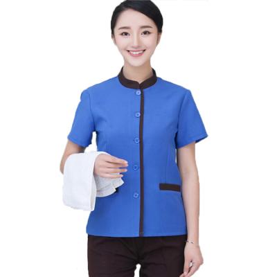 China Multi color sleeve polycotton roll outdoor hotel restaurant fast food logo customized OEM basic houskeeping uniforms for sale