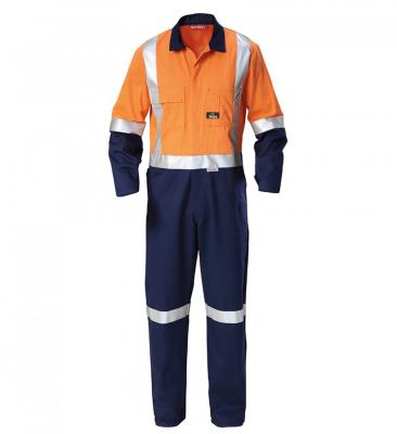 China Outdoor lightweight 190 gsm cotton drill with circle style 8906 reflective tape plastic snaps coveralls for sale